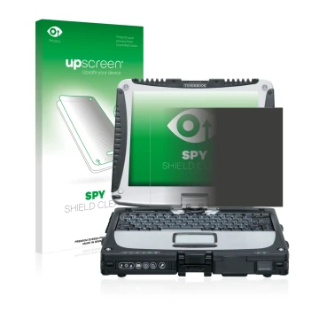 Front side of a product packaging with the brand logo upscreen. Next to it is the device Panasonic Toughbook CF-19 shown with 