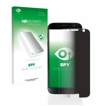 Front side of a product packaging with the brand logo upscreen. Next to it is the device Samsung Galaxy S7 shown with the corr