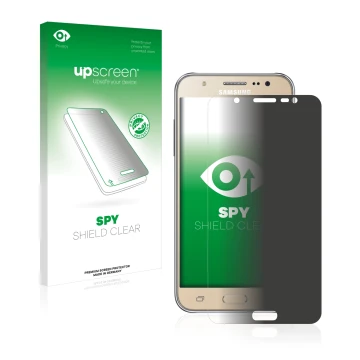 Front side of a product packaging with the brand logo upscreen. Next to it is the device Samsung Galaxy J7 2016 shown with the