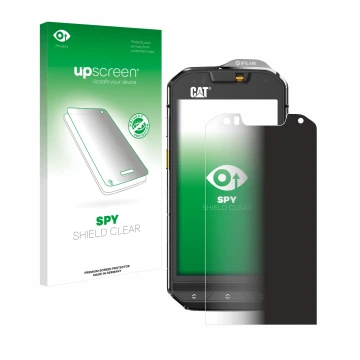 Front side of a product packaging with the brand logo upscreen. Next to it is the device Caterpillar Cat S60 shown with the co