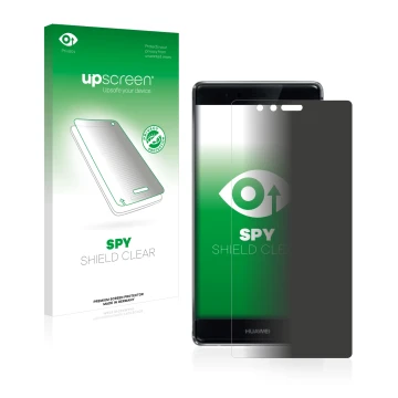 Front side of a product packaging with the brand logo upscreen. Next to it is the device Huawei P9 Plus shown with the corresp