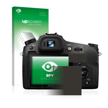 Front side of a product packaging with the brand logo upscreen. Next to it is the device Sony Cyber-Shot DSC-RX10 III shown wi