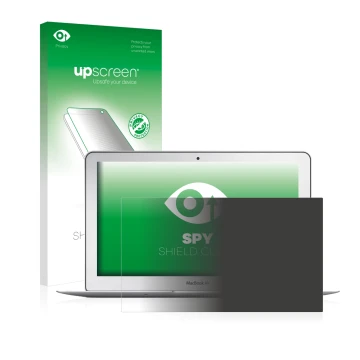 Front side of a product packaging with the brand logo upscreen. Next to it is the device Apple MacBook Air 11