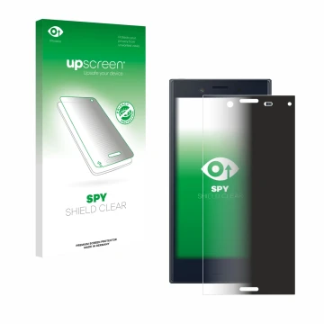 Front side of a product packaging with the brand logo upscreen. Next to it is the device Sony Xperia X Compact shown with the 