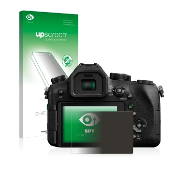 Front side of a product packaging with the brand logo upscreen. Next to it is the device Panasonic Lumix DMC-FZ2000 shown with