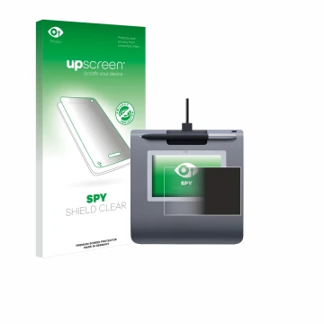 Front side of a product packaging with the brand logo upscreen. Next to it is the device Wacom STU-430 shown with the correspo