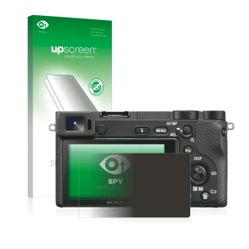 Front side of a product packaging with the brand logo upscreen. Next to it is the device Sony Alpha 6500 shown with the corres
