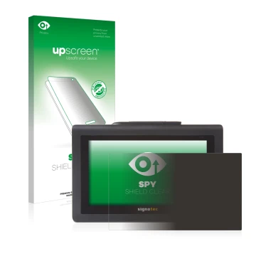Front side of a product packaging with the brand logo upscreen. Next to it is the device Signotec Signature Pad Delta shown wi