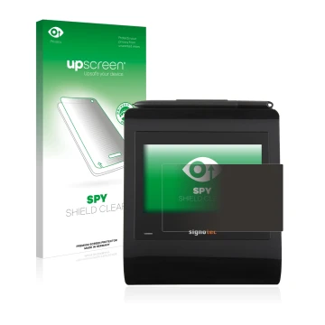Front side of a product packaging with the brand logo upscreen. Next to it is the device Signotec Signature Pad Gamma shown wi