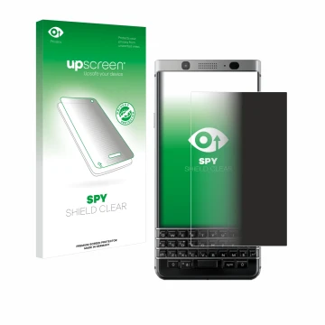 Front side of a product packaging with the brand logo upscreen. Next to it is the device BlackBerry Keyone shown with the corr