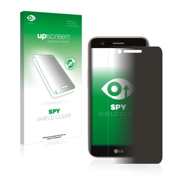 Front side of a product packaging with the brand logo upscreen. Next to it is the device LG K10 2017 shown with the correspond