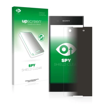 Front side of a product packaging with the brand logo upscreen. Next to it is the device Sony Xperia XA1 shown with the corres