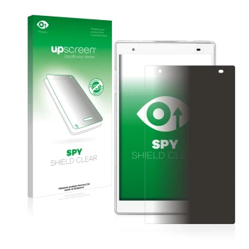 Front side of a product packaging with the brand logo upscreen. Next to it is the device Lenovo Tab 4 8 Plus shown with the co