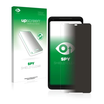 Front side of a product packaging with the brand logo upscreen. Next to it is the device Google Pixel 2 XL shown with the corr