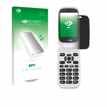 Front side of a product packaging with the brand logo upscreen. Next to it is the device Doro 6520 shown with the correspondin