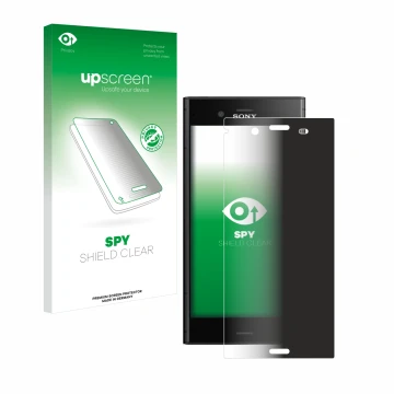 Front side of a product packaging with the brand logo upscreen. Next to it is the device Sony Xperia XZ1 shown with the corres