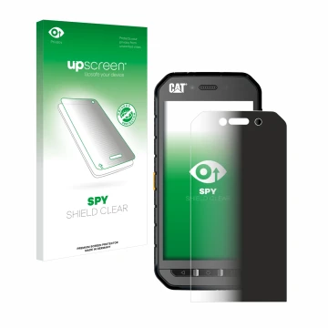 Front side of a product packaging with the brand logo upscreen. Next to it is the device Caterpillar Cat S41 shown with the co