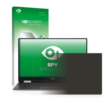 Front side of a product packaging with the brand logo upscreen. Next to it is the device Dell XPS 13 9365 2-in-1 shown with th