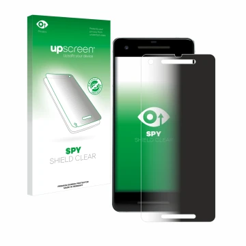 Front side of a product packaging with the brand logo upscreen. Next to it is the device Google Pixel 2 shown with the corresp