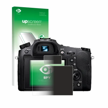 Front side of a product packaging with the brand logo upscreen. Next to it is the device Sony Cyber-Shot DSC-RX10 IV shown wit