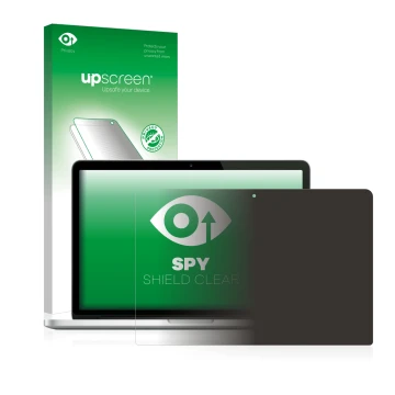 Front side of a product packaging with the brand logo upscreen. Next to it is the device Apple MacBook Pro Retina 13