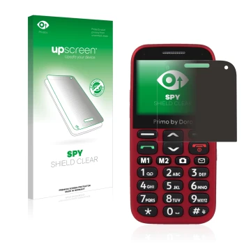 Front side of a product packaging with the brand logo upscreen. Next to it is the device Doro Primo 366 shown with the corresp