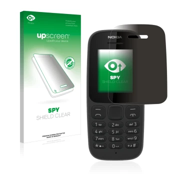 Front side of a product packaging with the brand logo upscreen. Next to it is the device Nokia 105 2017 shown with the corresp