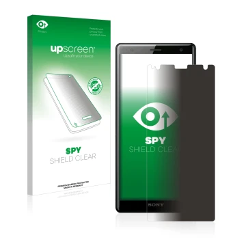 Front side of a product packaging with the brand logo upscreen. Next to it is the device Sony Xperia XZ2 shown with the corres
