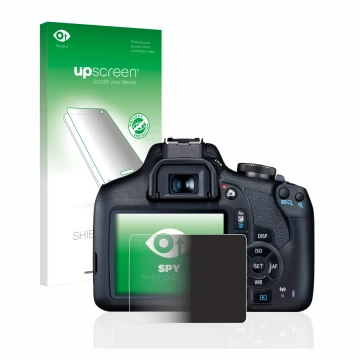 Front side of a product packaging with the brand logo upscreen. Next to it is the device Canon EOS 2000D shown with the corres