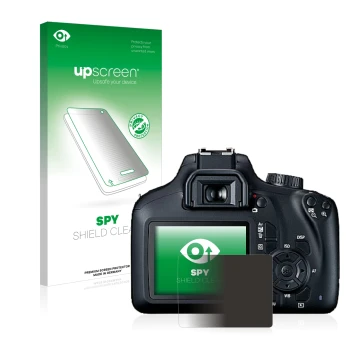 Front side of a product packaging with the brand logo upscreen. Next to it is the device Canon EOS 4000D shown with the corres