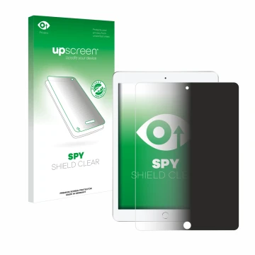 Front side of a product packaging with the brand logo upscreen. Next to it is the device Apple iPad 9.7