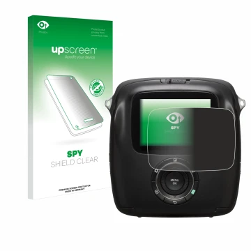Front side of a product packaging with the brand logo upscreen. Next to it is the device Fujifilm Instax Square SQ10 shown wit