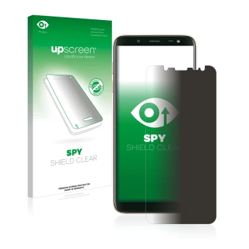 Front side of a product packaging with the brand logo upscreen. Next to it is the device Samsung Galaxy J6 2018 shown with the