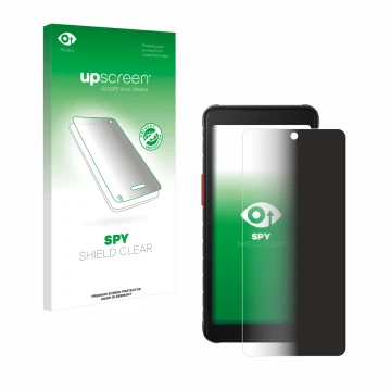 Front side of a product packaging with the brand logo upscreen. Next to it is the device Samsung Galaxy XCover 5 shown with th