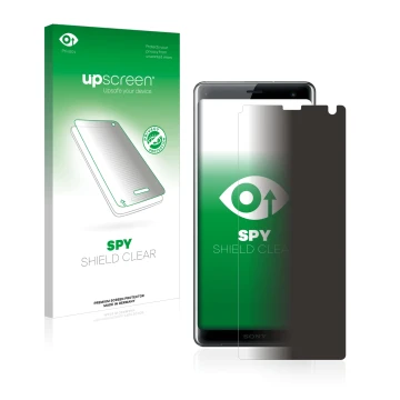 Front side of a product packaging with the brand logo upscreen. Next to it is the device Sony Xperia XZ3 shown with the corres