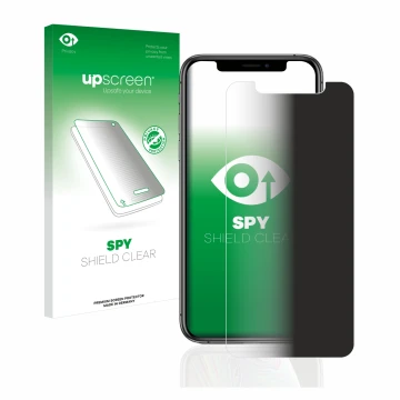 Front side of a product packaging with the brand logo upscreen. Next to it is the device Apple iPhone Xs shown with the corres