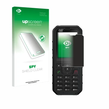 Front side of a product packaging with the brand logo upscreen. Next to it is the device Caterpillar Cat B35 shown with the co