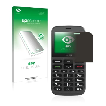 Front side of a product packaging with the brand logo upscreen. Next to it is the device Doro 1370 shown with the correspondin