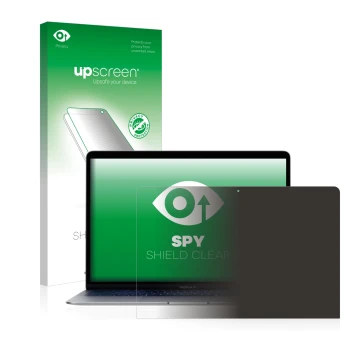 Front side of a product packaging with the brand logo upscreen. Next to it is the device Apple MacBook Air 13
