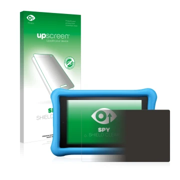 Front side of a product packaging with the brand logo upscreen. Next to it is the device Amazon Fire HD 8 Kids Edition 2018 (8