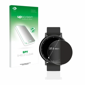 Front side of a product packaging with the brand logo upscreen. Next to it is the device Circular Displays (ø: 37 mm) shown wi