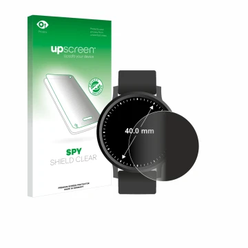 Front side of a product packaging with the brand logo upscreen. Next to it is the device Circular Displays (ø: 40 mm) shown wi