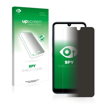 Front side of a product packaging with the brand logo upscreen. Next to it is the device LG Q60 shown with the corresponding s