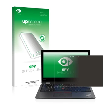 Front side of a product packaging with the brand logo upscreen. Next to it is the device Lenovo ThinkPad L390 Yoga shown with 