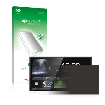 Front side of a product packaging with the brand logo upscreen. Next to it is the device Kenwood DMX7017DABS shown with the co