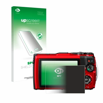 Front side of a product packaging with the brand logo upscreen. Next to it is the device Olympus Tough TG-6 shown with the cor