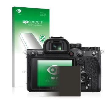 Front side of a product packaging with the brand logo upscreen. Next to it is the device Sony Alpha 7R IV shown with the corre