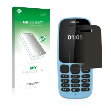 Front side of a product packaging with the brand logo upscreen. Next to it is the device Nokia 105 2019 shown with the corresp