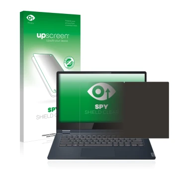 Front side of a product packaging with the brand logo upscreen. Next to it is the device Lenovo IdeaPad C340 14