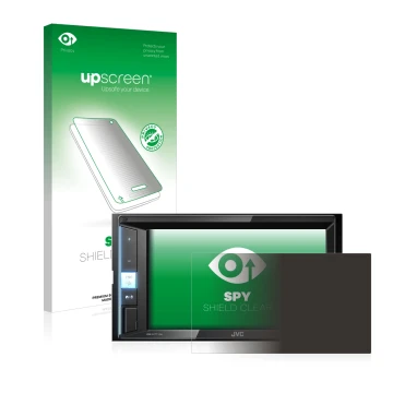 Front side of a product packaging with the brand logo upscreen. Next to it is the device JVC KW-M450BT shown with the correspo